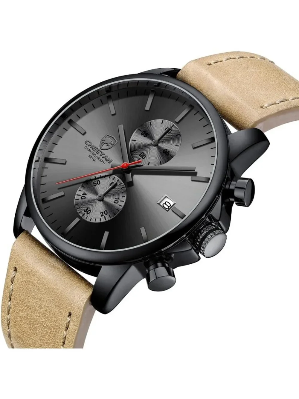 Men's Red hand Fashion Sleek Minimalist Quartz Analog Chronograph Wristwatch